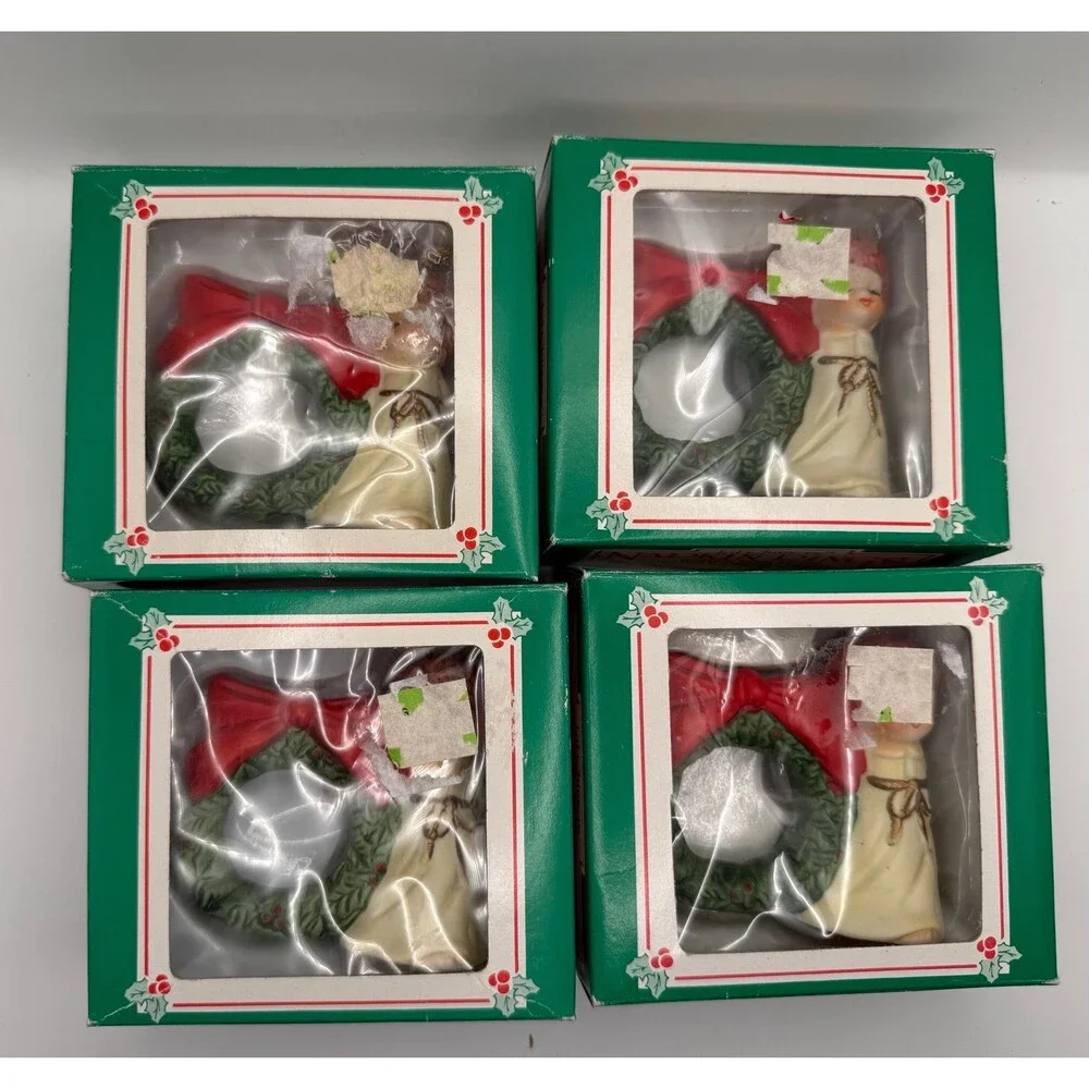 Vintage Jasco L'il Chimers Christmas Napkin Rings Bisque Porcelain Holiday Bell
